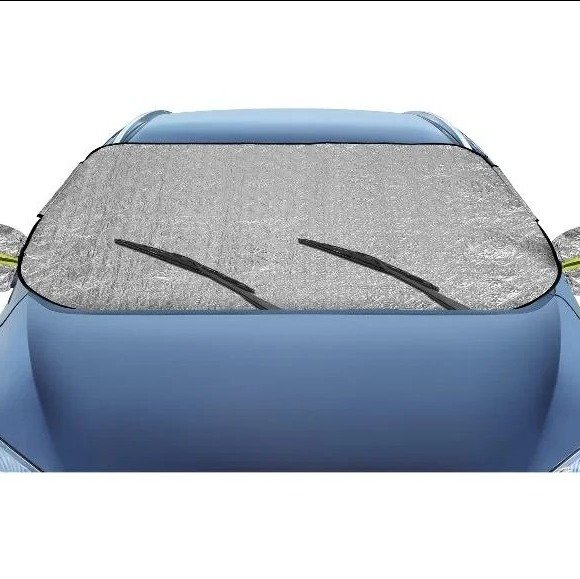 Heated windshield protector with snow cover for side mirrors