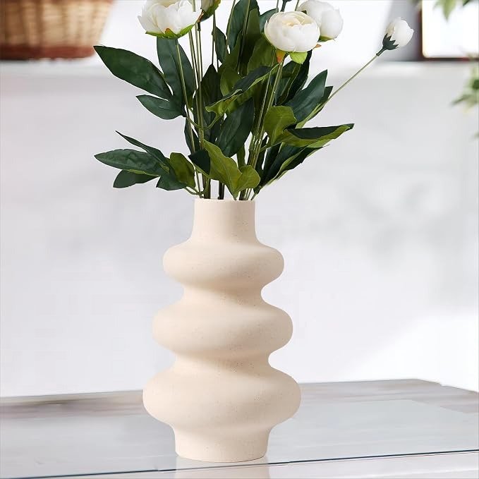 Ceramic Vase, Modern Unique Matte Decorative Flower Vase for Home Centerpieces Living Decor, Off White Minimalist Nordic Boho Vase for Flower Bouquet, Pampas Grass (Large)