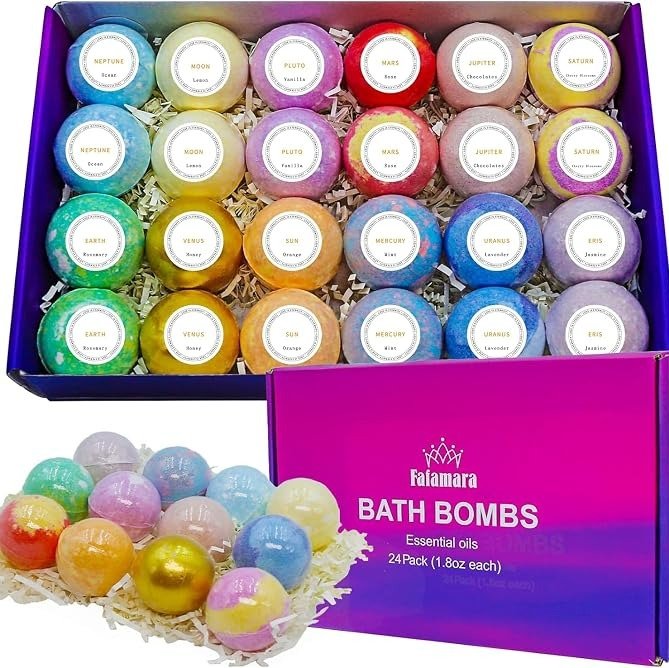 Fafamara Bath Bombs Gift Set - 24 Pcs Handmade, Natural & Organic Essential Oil Bubble Bath for Women and Girls