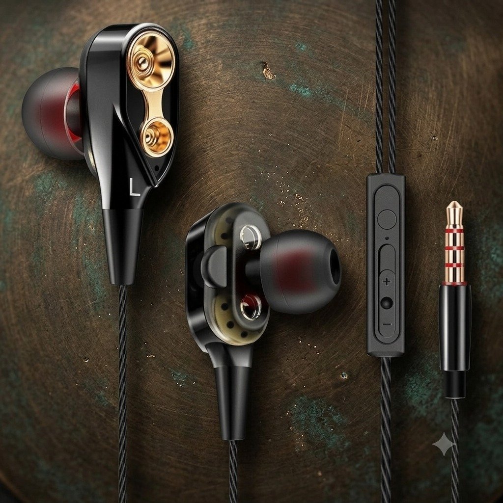 Luxury Gold Dual Earphones (Black Edition)
