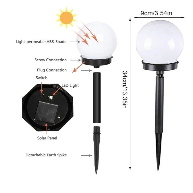 Solar Garden Light, Round LED Pathway Lights, Solar Ball Lamp, Outdoor Lighting for Stake, Waterproof Automatic Outdoor Solar Lights