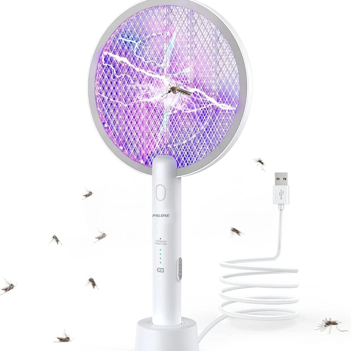 2-in-1 3000V Electric Mosquito Zapper Racket with 1200mAh Rechargeable Battery