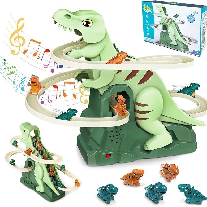 Dinosaur Climbing Slide, Electric Stair Climbing Toy, Dinosaur Slide Toy, Dinosaur Roller Coaster Toy, Slide Track with Light and Music, for Boys and Girls
