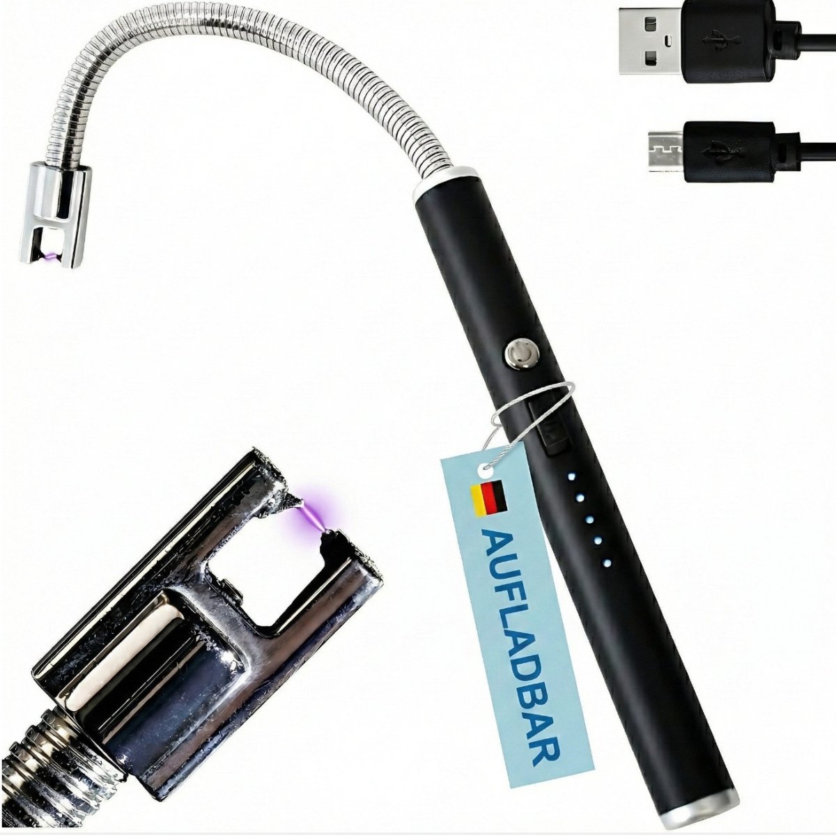 lighter, electric arc stick lighter, flexible neck, USB rechargeable with cable