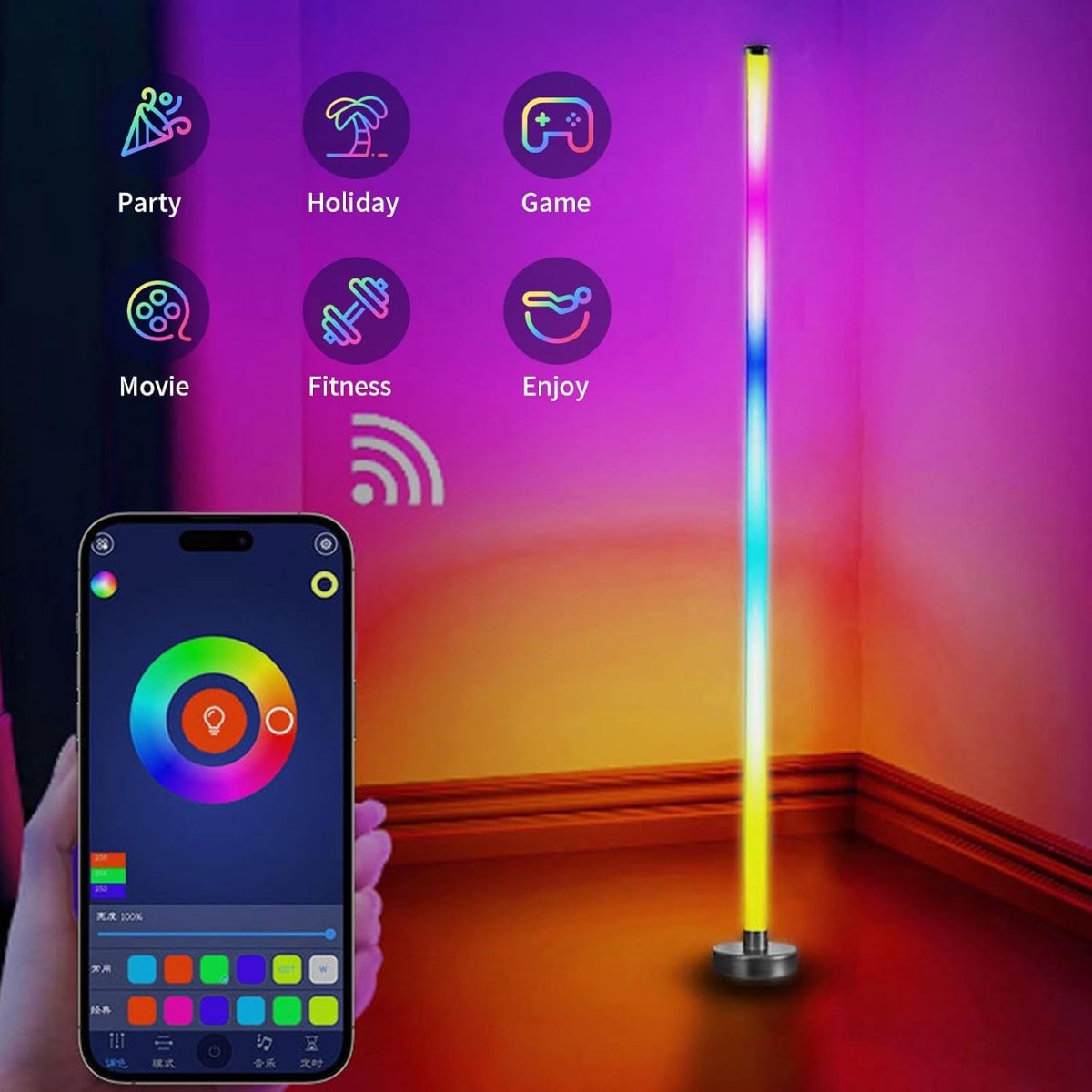 Smart LED Floor Lamp, 122CM LED Corner Floor Lamp Dimmable Modern RGB Color Changing Smart Lamp with Remote & APP Control Color Changing Ambience Light for Living Room Bedroom