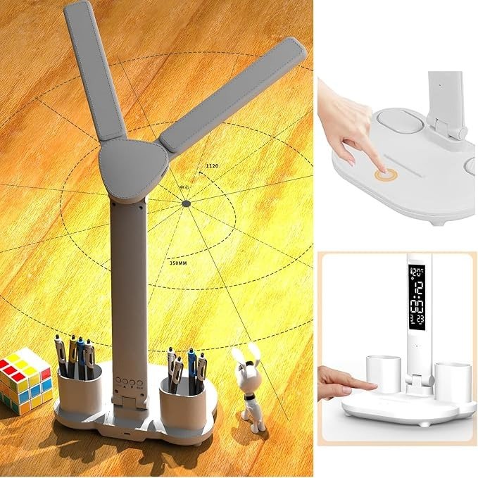 KISUFU Dual Head LED Desk Lamp with Clock and Temperature